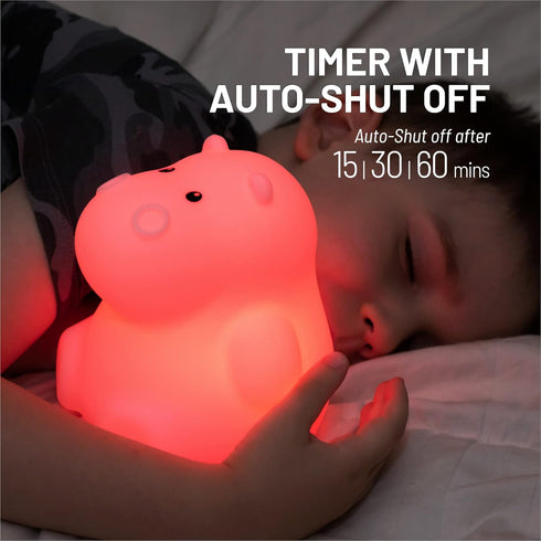 Lumipets Remote Control Silicone Night Light - Hippo Design with 9 Soft Colors & Sleep Timer for Kids