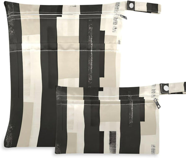 GakkiGii Dark Stripes Wet Dry Bag with Zippered Cloth Diapers, Reusable Wet Bag