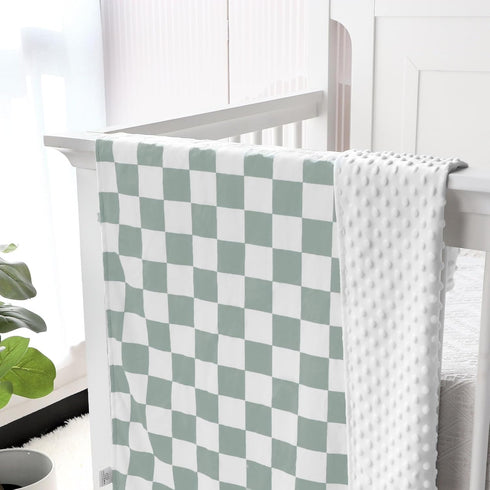 Green Checkerboard Nursing Pillow Cover with Matching Baby Blanket