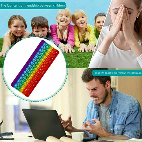 Push Toy Pop Bubble Fidget Sensory Toys, Rainbow Keyboard Shape Silicone Popper Toy for Kids Anxiety Relief