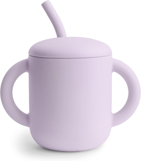 mushie 100% Silicone Training Cup & Straw for Toddlers, Soft Lilac, Suitable for 6 Months+