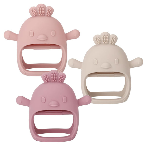 Socub 3 Pack Silicone Baby Teether Toys, BPA Free Anti-Drop Mitten Teething Toy for Soothing Sore Gums, Rose Pink, Dark