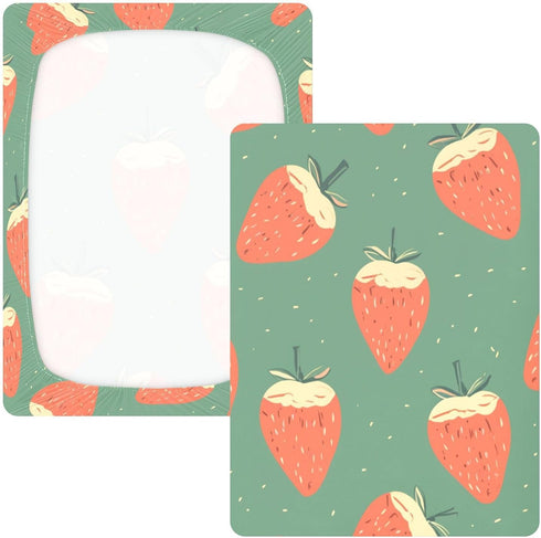 Bseiialft 52 28 Strawberries Green Crib Sheets for Boys Girls Soft and Breathable Cotton Baby Sheets for Standard Crib
