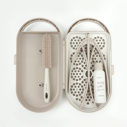 Set 8oz MOTHER-K Travel Baby Bottle Drying Rack (Cream Mocha) + Sippy Cup (Pink)
