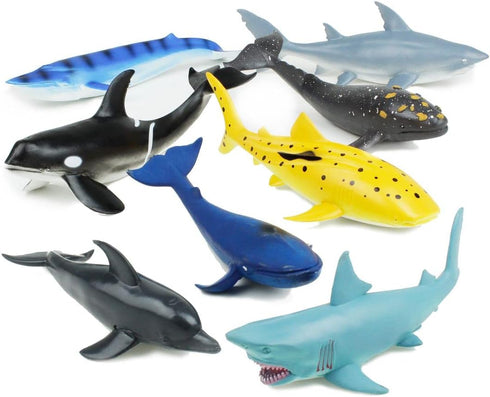 Boley Great Sea Creatures 8-Pack: 7-10" Soft Plastic Ocean Animal Figurines -