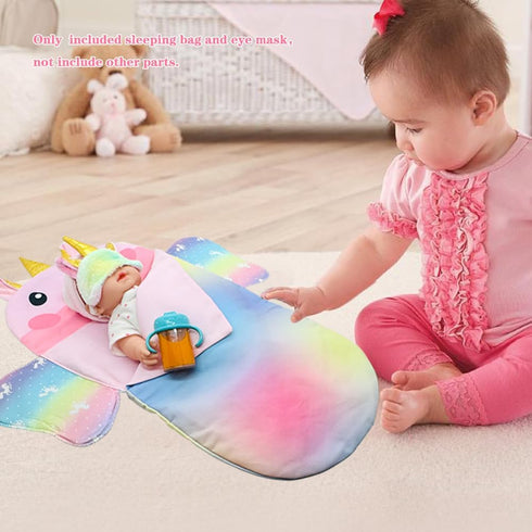 Baby Doll Sleeping Bag Toy Playset - Rainbow Unicorn Doll Bedding Accessories with Eye Mask