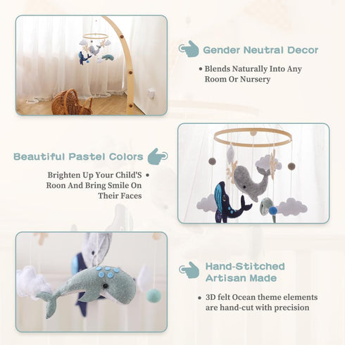 EERKEOD Baby Crib Mobile Ocean Nursery Mobile for Boys Girls Handmade Felt Mobile for Crib Nursery Decor for Infant