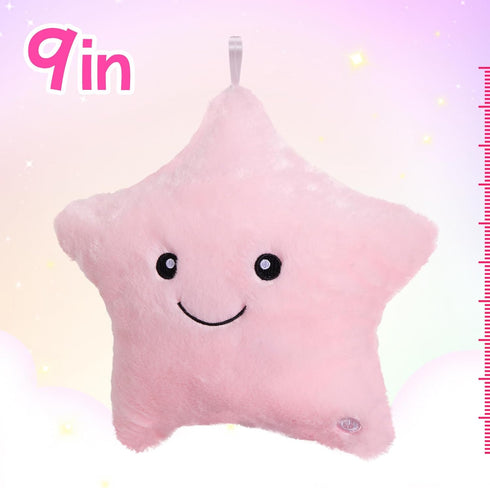 WEWILL 9'' LED Twinkle Star Soft Plush Pillow - Glowing Stuffed Star Light up Pillow with Colorful Night Lights (Pink)