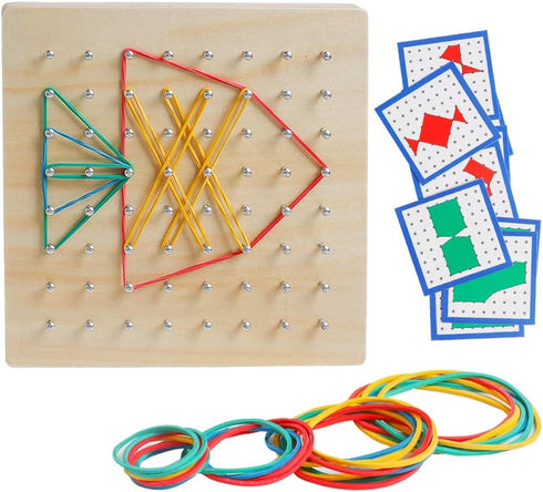 Wooden Geoboard Math Manipulative - Graphical Geo Board Montessori Educational Toys with Rubber Bands