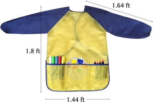 Kids Art Smocks, Waterproof Toddler Painting Aprons, Long Sleeve with 3 Pockets for Ages 2-6 Years