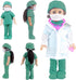 Doll Doctor Outfits and Medical Kit Accessories for 18 Inch Dolls, White Coat, Green Scrubs, Playset