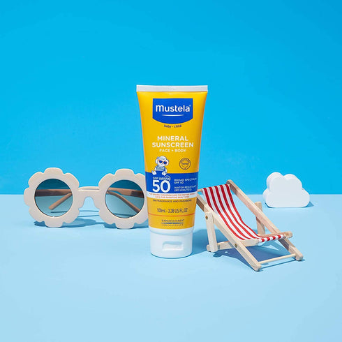 Mustela Baby Mineral Sunscreen Lotion SPF 50, Face & Body for Sensitive Skin, Water Resistant & Fragrance Free