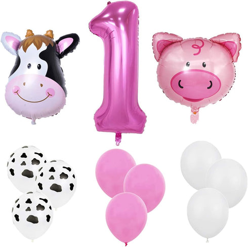 InBy 18pcs Farm Animal Balloons for 1st Birthday Party, Pig Cow Head, First Farm Animal Theme Balloon Garland