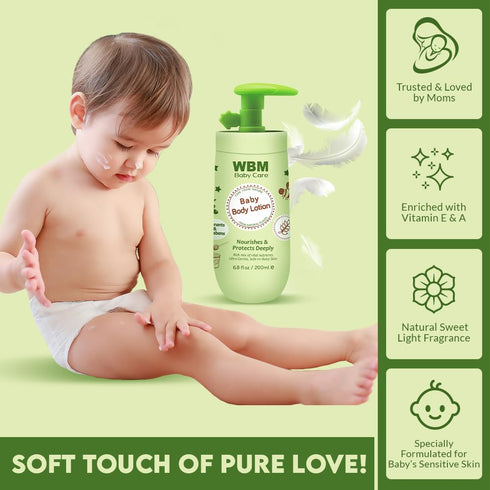 6.8 oz WBM Care Baby Lotion | Nourishing face and body lotion enriched with natural honey and wheat germ oil, gentle