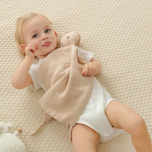 insular Bunny Lovey Blanket - Organic Cotton Muslin Security Blanket for Babies, 2 Pcs Set (Khaki & Pink)