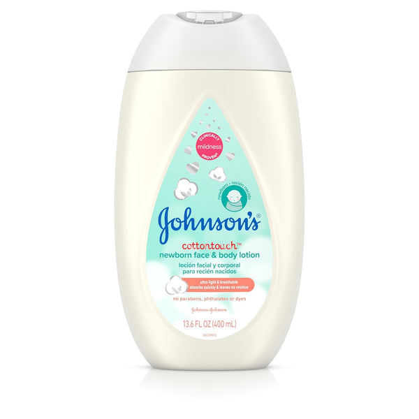 Johnson's Baby CottonTouch Newborn Lotion, 13.6 fl. oz - Hypoallergenic Moisturization with Real Cotton