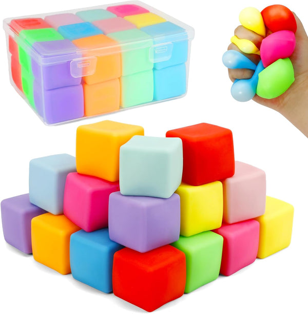 Squishy Fidget Toys, 24 Pack Stress Cube Balls Fidget Sensory Toys Bulk