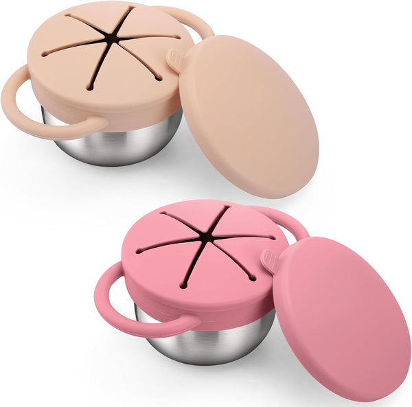 BUSOHA 2 Pack Stainless Steel Toddler Snack Cups - 9 OZ Spill-Proof