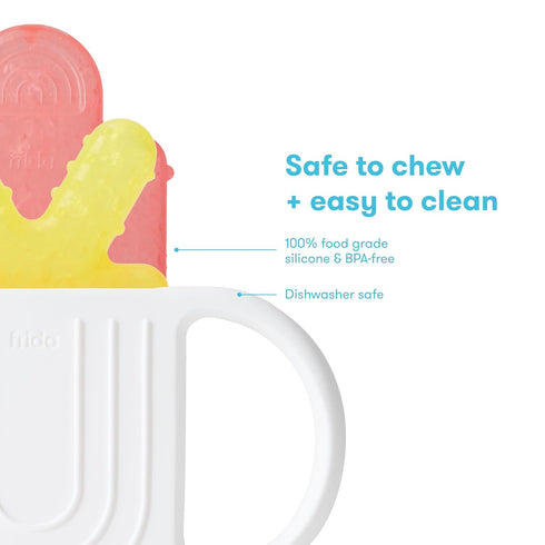 Frida Baby 4-in-1 Silicone Teething Toys, Not-Too-Cold-to-Hold Teether for Babies 0-18 Months, BPA-Free Teething Relief