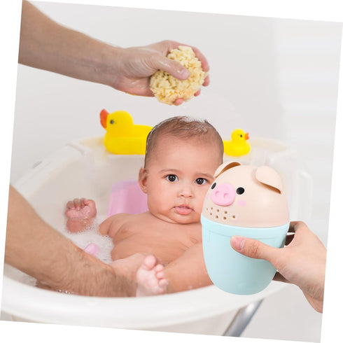 Toddmomy Cute Pig Bath Rinse Cup for Babies Thick Baby Shampoo Cup Handle Cartoon Bathing Spoon for Hair Washing