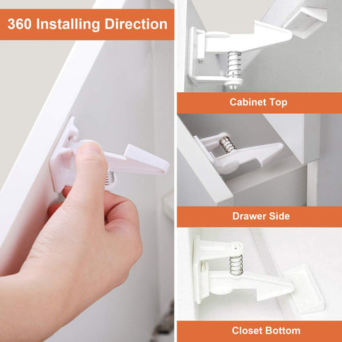 OKEFAN Cabinet Locks Child Safety Latches - 12 Pack Baby Proofing Cabinets Drawer Lock Adhesive Latch for Kids
