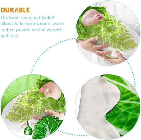 Toddmomy Baby Swaddle Blanket Cabbage Photo Blankets with Hat, Unisex Blankets for Newborn Toddler Green