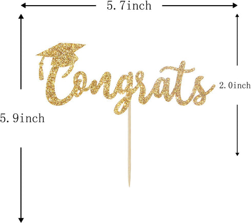 Gold Glitter Congrats Cake Topper, Graduation Party Decorations for 2022 High School/College/Senior