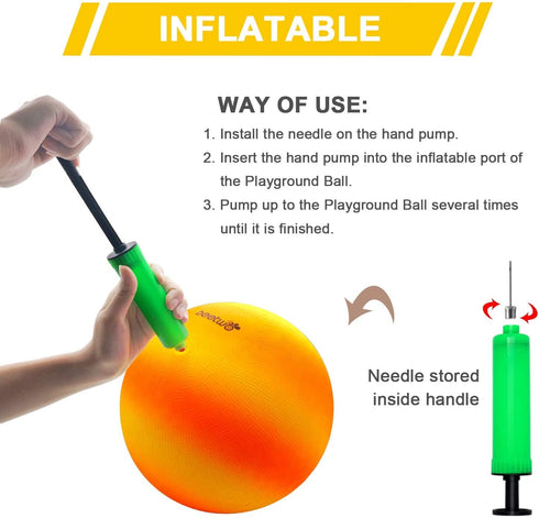 Four Square Balls, 8.5 Inch Playground Ball for Kids, Outdoor Dodgeball Kickball Handball Game with Hand Pump