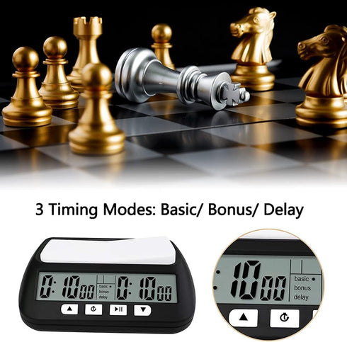 Digital Chess Timer Professional Chess Clock with Alarm, 3-in-1 Portable Timer, 2 AA Battery Included (Black)