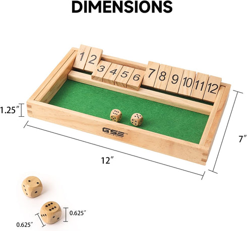 GSE Wooden Shut The Box 12 Numbers Dice Game Board with 2 Wooden Dices, Classic Tabletop Version