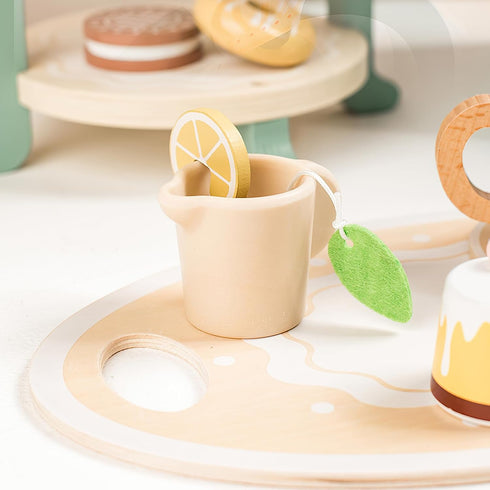 MIKNEKE Set Set Sets Wooden Dessert Cake Tea Party for Little Girls Toys, Pretend Play Kids Tea for Toddlers Wood Toys