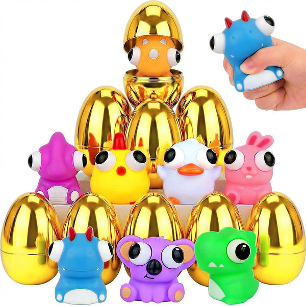 FLYSNK 8 Pack Jumbo Golden Easter Eggs Fillers with Eye-pop Fidget Stress Toys,