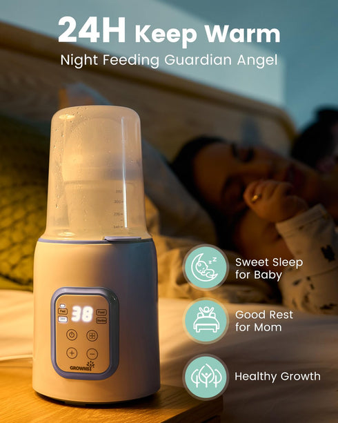 8-in-1 Grownsy Bottle Warmer, Fast Baby Bottle Warmer for Breastmilk or Formula, Smart Temperature Control