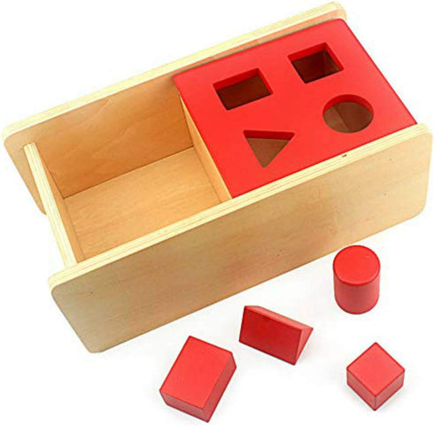 DANNI Montessori Baby Imbucare Box with Flip Lid, 4 Shapes Wood Learning Educational Toy for Children