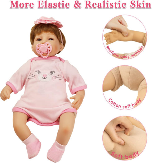 Lifelike Reborn Baby Dolls Girl, 16" Realistic Vinyl Silicone Toddler Soft Body Newborn Gift Set, 3 Years+