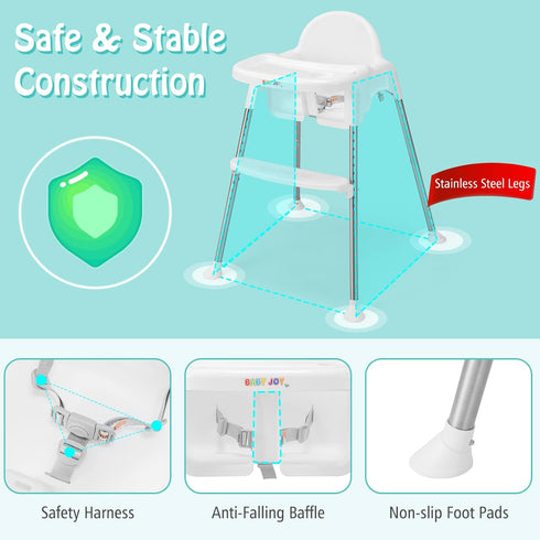 Generic 4-in-1 2-Position 3-Point 6-36 HOMGX Baby Highchair, Convertible High Chair w/ Adjustable Tray, Safety Harness