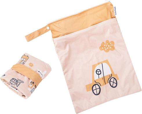 CoolaPeach 2pcs Cloth Diaper Wet Dry Bags Waterproof Reusable with Two Zippered Pockets Travel Beach Pool Daycare