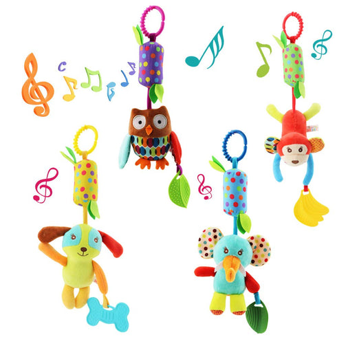 4 PCS Baby Soft Hanging Rattle Crinkle Squeaky Toy, Baby Toys for 0-1 Year, Plush Stroller Infant Car Bed Crib Activity