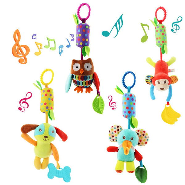 4 PCS Baby Soft Hanging Rattle Crinkle Squeaky Toy, Baby Toys for 0-1 Year, Plush Stroller Infant Car Bed Crib Activity