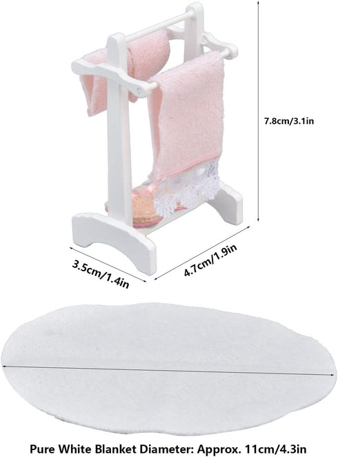 1:12 Miniature Bath Towel Rack with Rug Set - Dollhouse Bathroom Furniture Accessories - Dollhouse Furniture Craft Accessories for a Realistic Dollhouse Bathroom (2 Pcs)