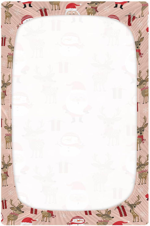 SDMKA 27x39 Inch Cute Christmas Pattern Crib Sheets for Boys Girls - Portable Microfiber Fitted Crib Sheet for Playard