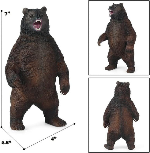 Gemini&Genius Large Brown Bear Toy for Kids, Lifelike Grizzly Safari Animal Figurine, Wildlife Action Figure