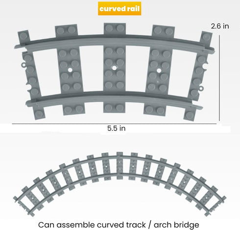 Finger Rock City Train Tracks Building Block Set, 212 Pcs Flexible Rails for Kids - Straight Curved Tracks for Railroad