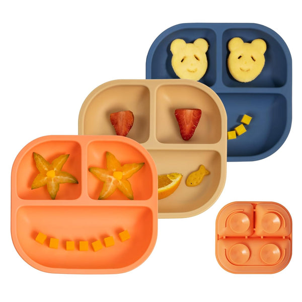 BABELIO Powerful Suction Plates for Baby and Toddler, 3 Pack, 100% Food Grade Silicone Divided Plates, BPA Free