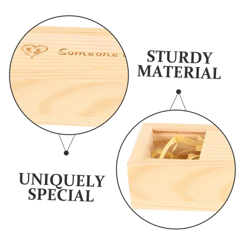 KOMBIUDA Lidded Pregnancy Test Keepsake Box Wooden Female Announcement Case with Heart Footprint Design Multipurpose