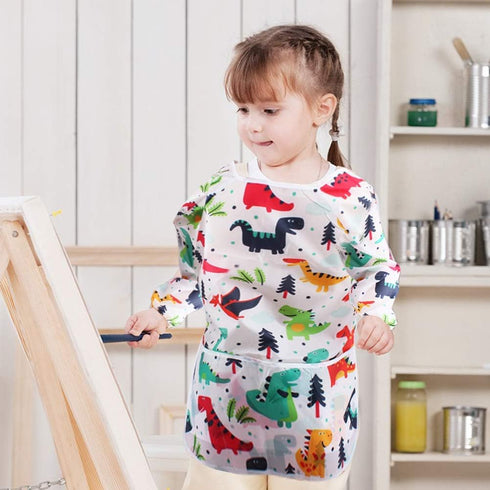 Kids Art Smocks 2 Pack, Dinosaur Painting Apron for Children, Waterproof Artist Smock with Long Sleeve and Pockets
