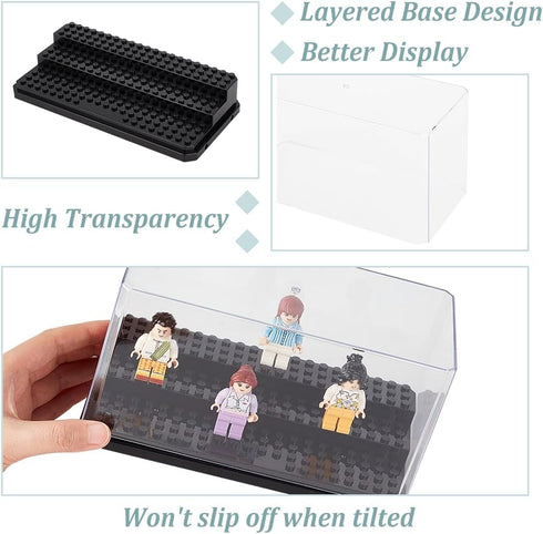 OLYCRAFT Black Acrylic Minifigure Display Case Box for Action Figures, Dustproof Storage, Removable Showcase