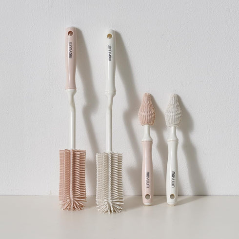 Set 360 Moyuum Silicone Baby Bottle and Nipple Brush | Made in Korea, Degree Rotating Handle, Soft Bristles, Hanging