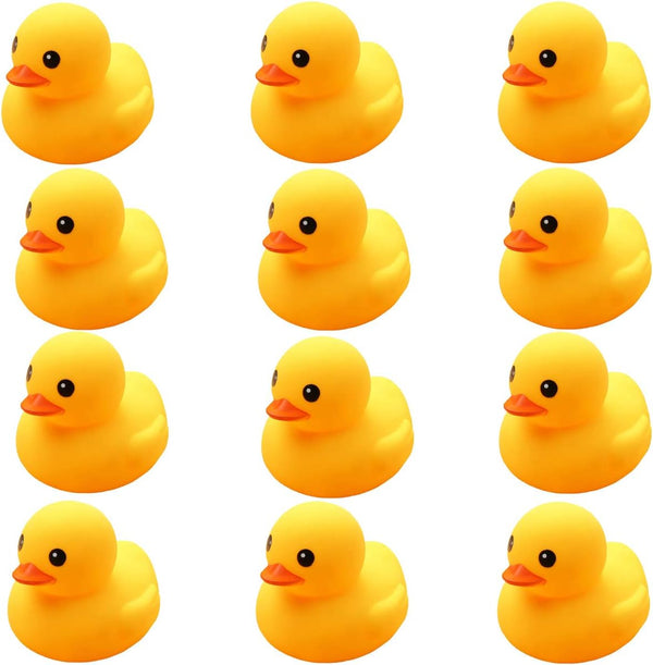Preschool Bath Toys - Rubber Floating Squeaky Baby Wash Shower Toy for Toddlers, 12 Pcs (Yellow Duck)