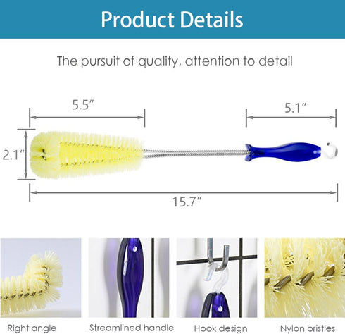 Long Bottle Brush Cleaner, 16" Flexional Water Bottle Cleaning Brush for Tumblers and Wine Stemware